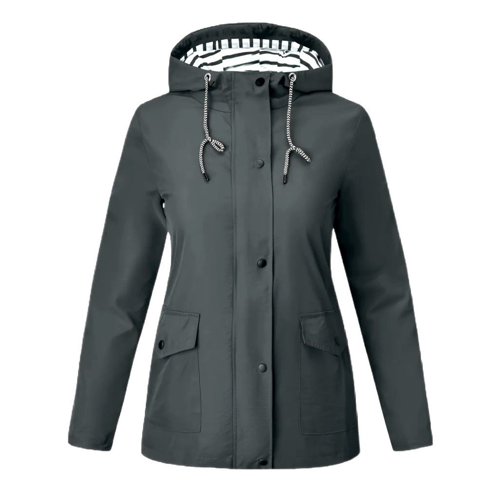 Women's Dark Grey Hooded Zip Up Windbreaker Jacket - Size XL - NWT